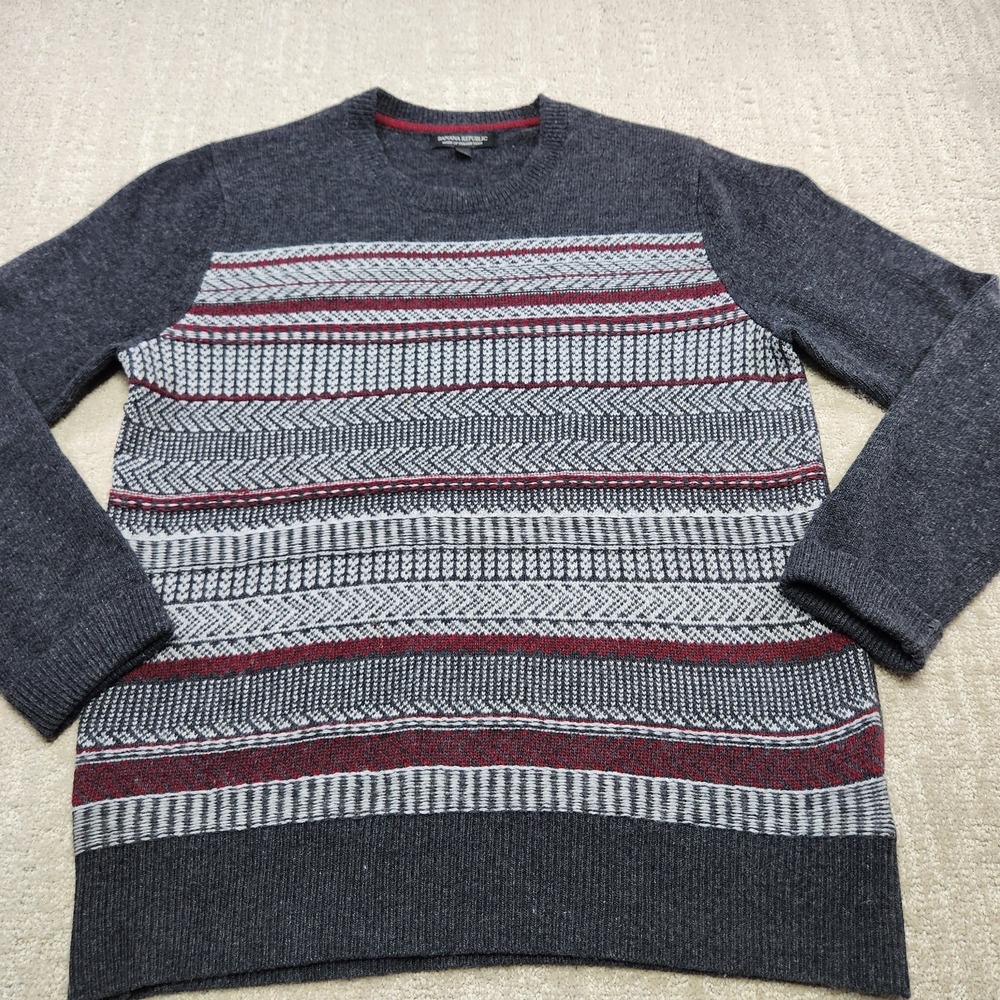 Banana Republic Sweater Men Medium Holiday Fair Isle Nordic Merino Wool Blend - Picture 2 of 10